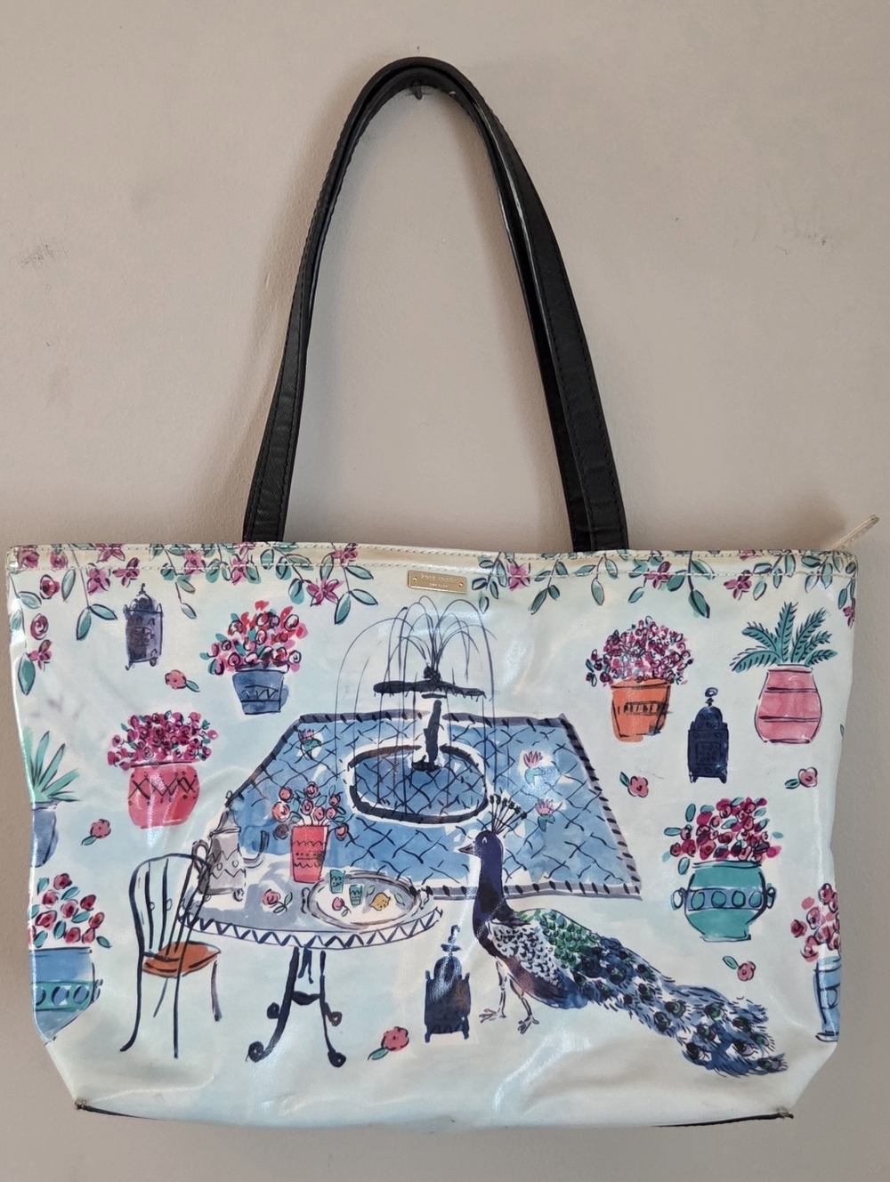 Kate Spade Plume Bon Shopper Peacock Floral Garden Tote Bag large